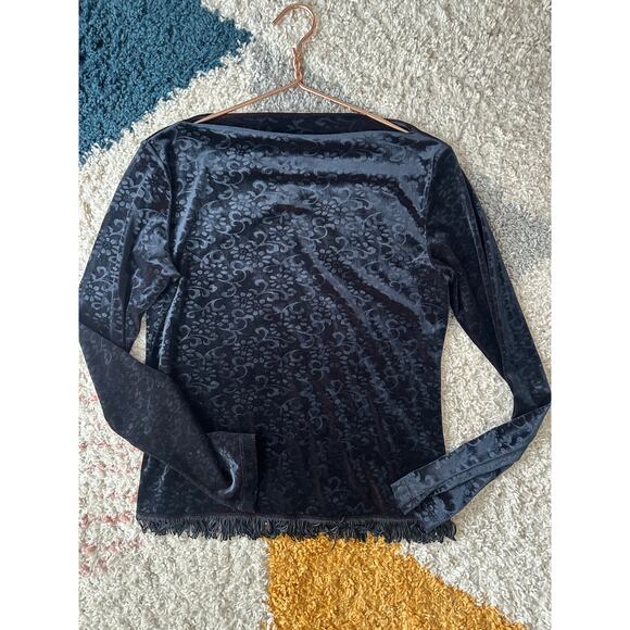 Y2K Velvet Burnout Long Sleeve Top Size Medium Fringe Gothic Grunge Whimsygoth - Picture 2 of 10